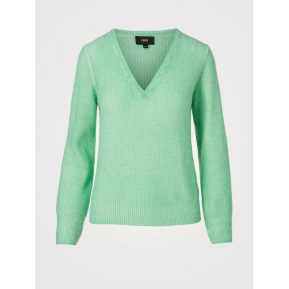 NWT Womens Size Medium LINE Nordstrom Green Mojito Nala V-Neck Cashmere Sweater